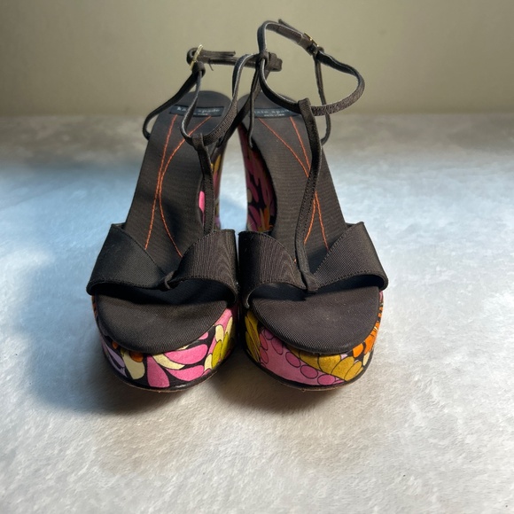 Vintage kate spade 8 retro wedge heels sandal boho hippie print - Picture 2 of 3